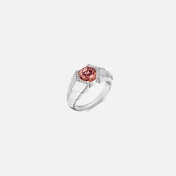 Arris Ring In Sterling Silver With Malaya Garnet And Diamond Halo