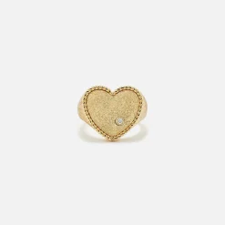 Chevaliere Coeur Pailletee Or Jaune