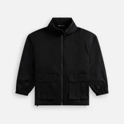 Hard Twist Polyester Satin Laminate Zip Blouson