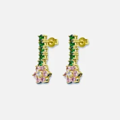 Pink & Green Flower Earrings
