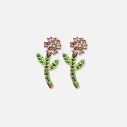 Pink & Green Flower Studs