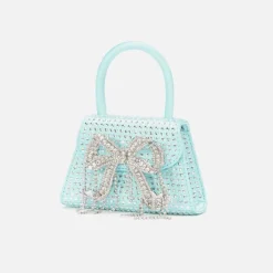 Satin Heart Rhinestone Micro Bow Bag