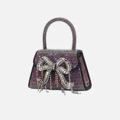 Satin Rhinestone Micro Bow Bag