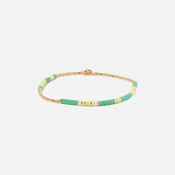 Shine Bracelet Green Pattern Beads With 18K Yellow Gold