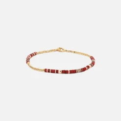 Shine #2 Bracelet In Wine Pattern Beads With 18K Yellow Gold