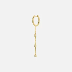 Single Huggie With Diamond Chain Drop 14K Gold