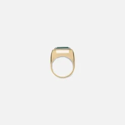 Solitaire Small Rectangle Ring In Yellow Gold And Platinum With Emerald