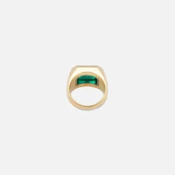 Solitaire Small Rectangle Ring In Yellow Gold And Platinum With Emerald