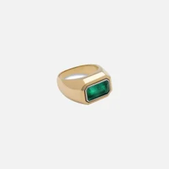 Solitaire Small Rectangle Ring In Yellow Gold And Platinum With Emerald