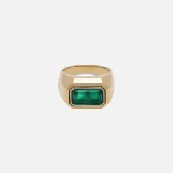 Solitaire Small Rectangle Ring In Yellow Gold And Platinum With Emerald